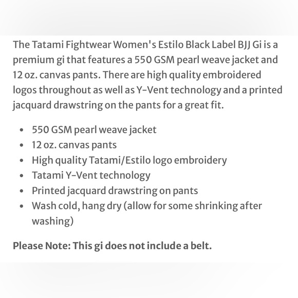 Women’s Tatami Grey Estilo Black Label BJJ Gi - Size F3L, “Like new condition “ - Picture 11 of 11